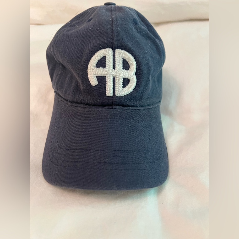 Anine Bing Jeremey navy and White monogram Baseball Cap
